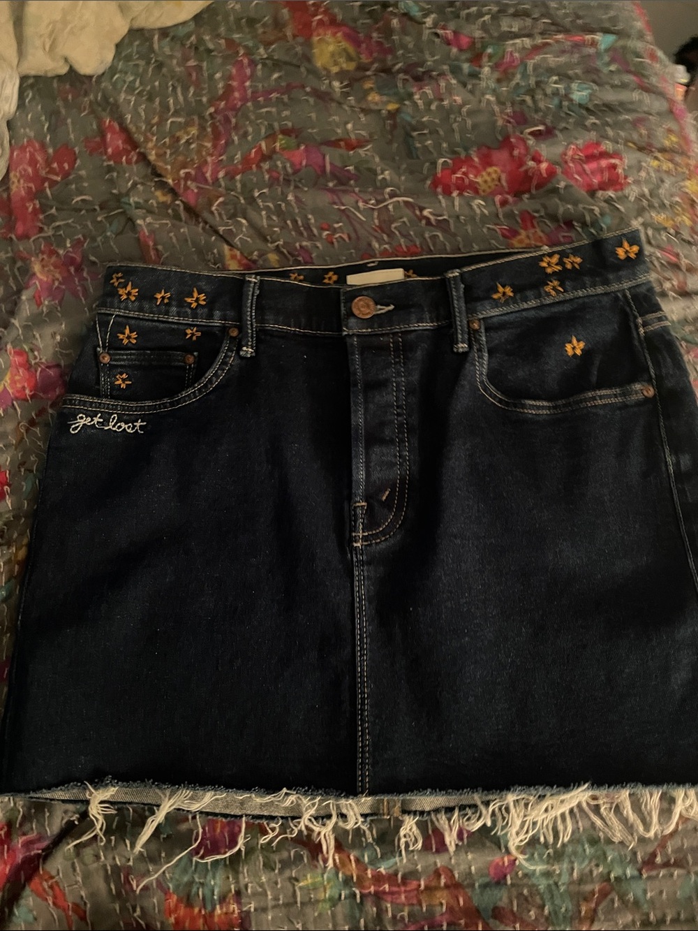 NWT MOTHER Size 28 Vagabond Deep in the Valley Cotton Blend Mini Fray Skirt $206